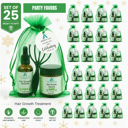 Hair Growth Secrets Party Favor Kits – Set of 25 Moringa Pomade, Hair Oil & Scalp Massager Gifts